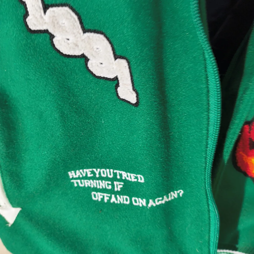 Black Pharoah Boy s Varsity Jacket Green & White W/Hood & Graphics / Patches